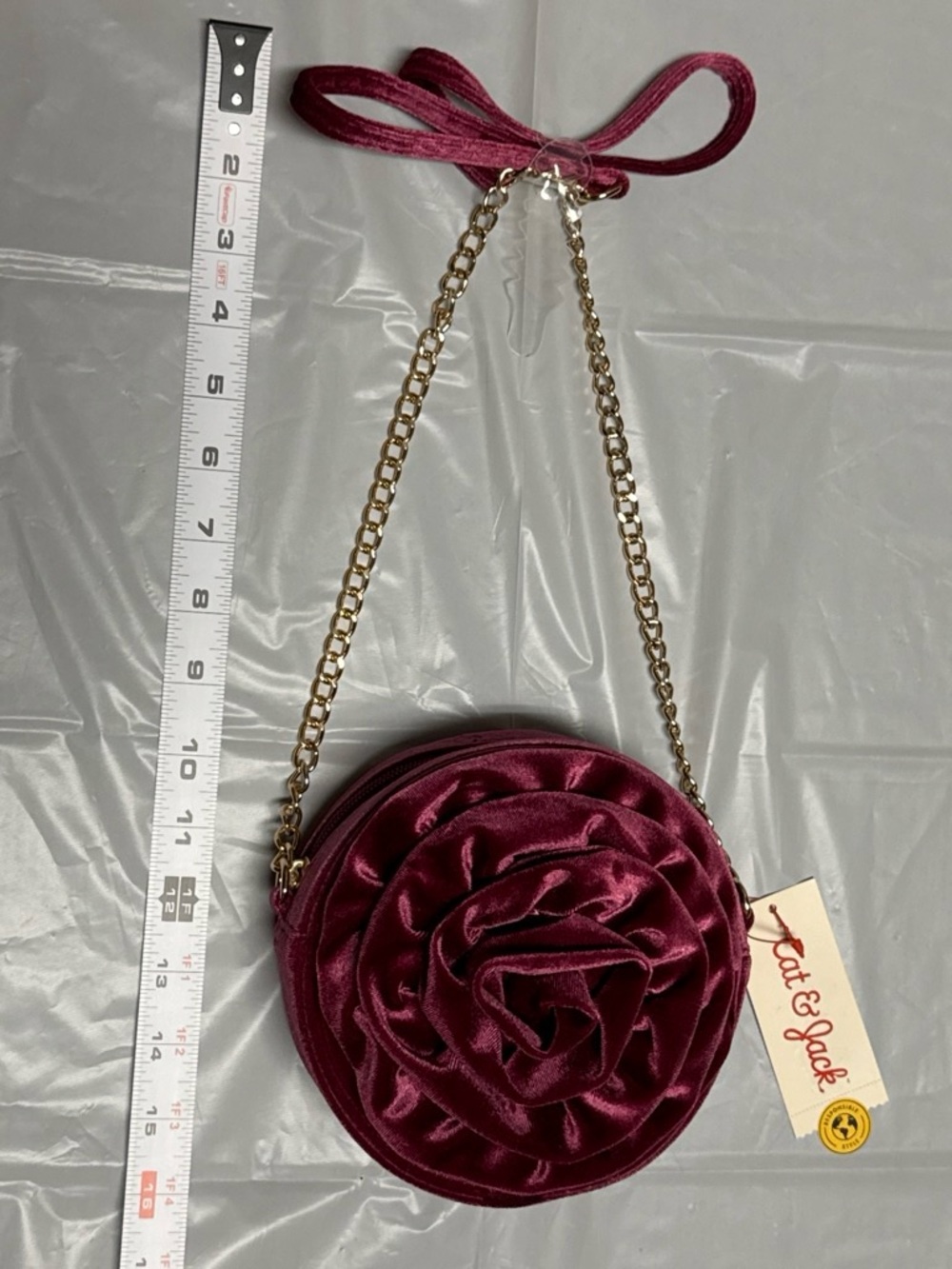 Girls Cat & Jack Burgundy Rose Applique Mini Crossbody with Gold Chain
